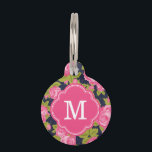 Pink and Navy Vintage Roses Monogram Pet ID Tag<br><div class="desc">Custom designed dog tag with a girly vintage rose floral print and polka dots. Personalize it with your pet's monogram name or initial in a chic quatrefoil frame. Back features coordinating colors and space to add your pet's name and emergency contact info. Click Customize It to change fonts and colors...</div>
