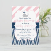 Pink and Navy Whale Baby Shower Invitation (Standing Front)