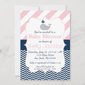 Pink and Navy Whale Baby Shower Invitation (Front)