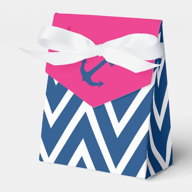 Pink and Navy Zigzag & Nautical Anchor Favor Box (Front Side)