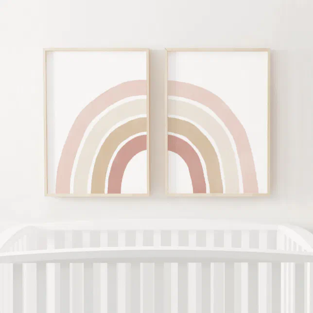 Pink and Neutral Rainbow Girl Nursery Decor Wall Art Sets | Zazzle