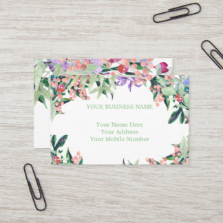 Pink and olive green floral water color business card
