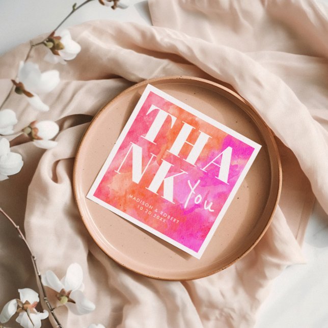 Pink and Orange Abstract Bold Thank You Wedding Napkins (Creator Uploaded)