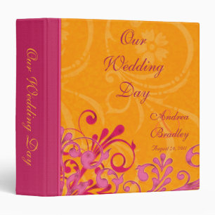 Pink and Orange Abstract Floral Wedding Binder
