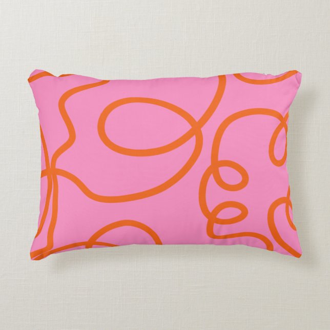 Pink And Orange Abstract Lines Brush Strokes Accent Pillow (Front)