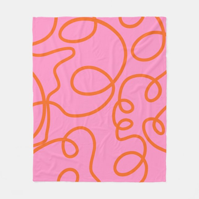 Pink And Orange Abstract Lines Brush Strokes Fleece Blanket (Front)