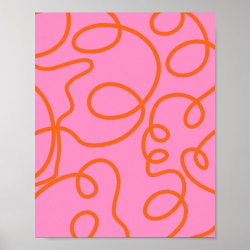 Pink And Orange Abstract Lines Brush Strokes Poster