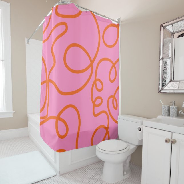 Pink And Orange Abstract Lines Brush Strokes Shower Curtain (In Situ)