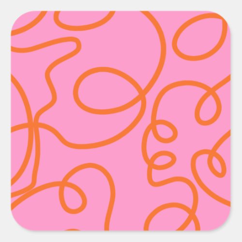 Pink And Orange Abstract Lines Brush Strokes Square Sticker