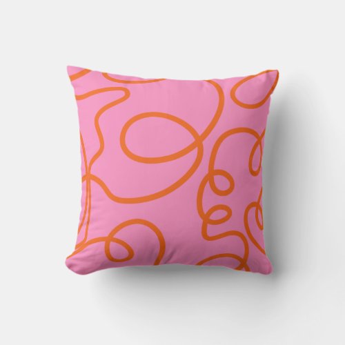 Pink And Orange Abstract Lines Brush Strokes Throw Pillow