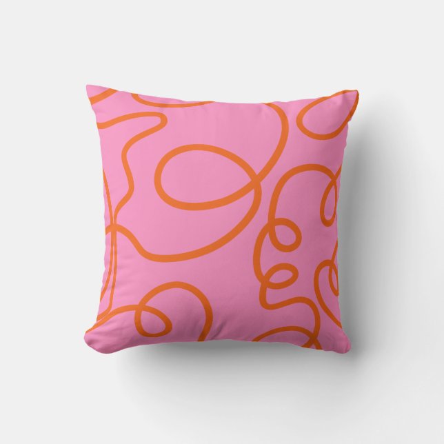 Pink And Orange Abstract Lines Brush Strokes Throw Pillow (Front)