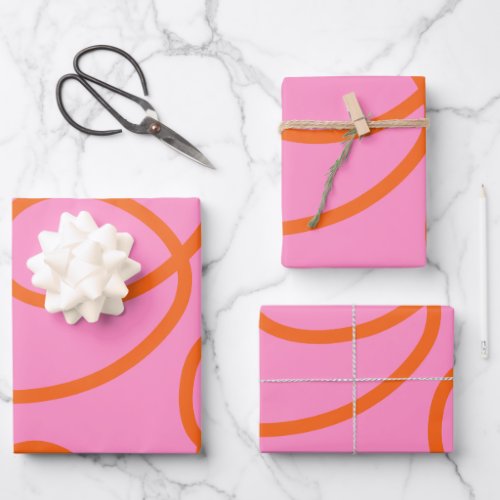 Pink And Orange Abstract Lines Brush Strokes Wrapping Paper Sheets