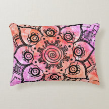 Pink and Orange Abstract Mandala Accent Pillow