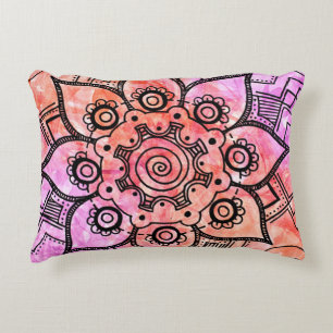Pink and Orange Abstract Mandala Accent Pillow