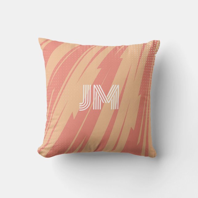 Pink and orange abstract retro design throw pillow (Front)
