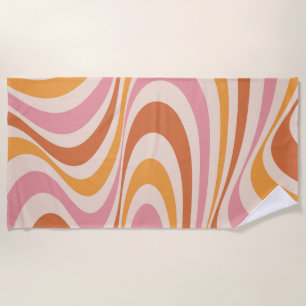 Pink and orange abstract swirl design beach towel
