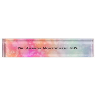 Pink and Orange Abstract Watercolor Background Desk Name Plate