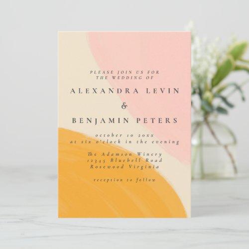 Pink and Orange Abstract Watercolor Wedding Invitation