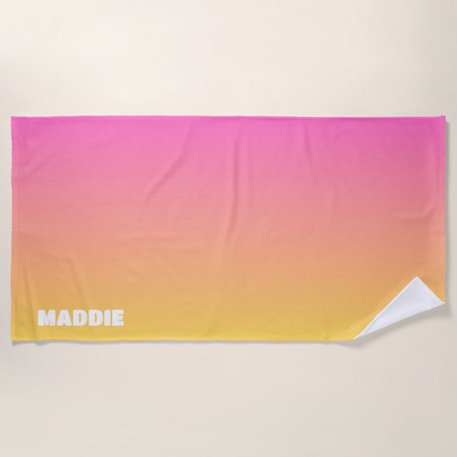 Pink and Orange Aesthetic Preppy Beach Towel (Front)