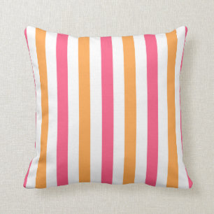 Pink and Orange and White Striped Throw Pillow