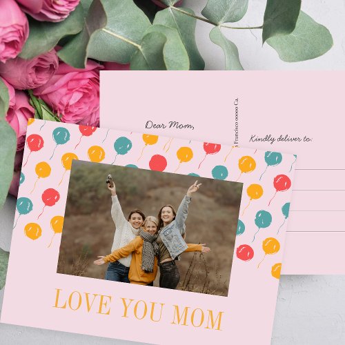 Pink and orange balloons custom photo Mothers Day Holiday Postcard