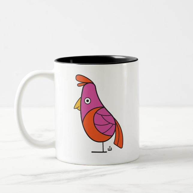 Pink and Orange Bird Two-Tone Coffee Mug (Left)