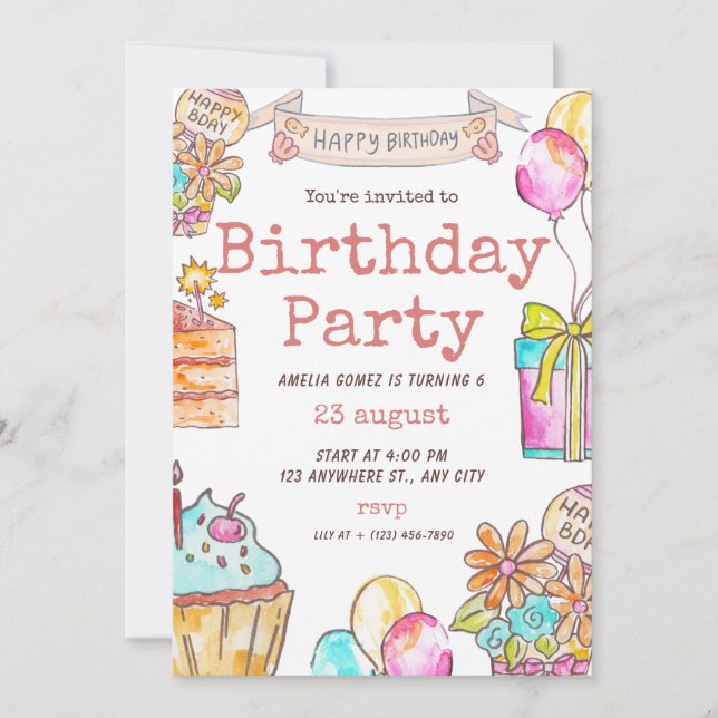 Pink and Orange Birthday Invitation (Front)