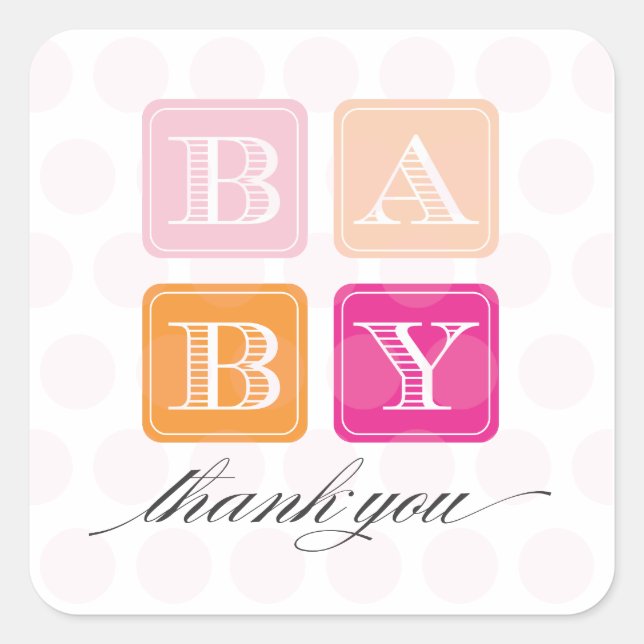 Pink and Orange Blocks Baby Shower Favor Sticker (Front)