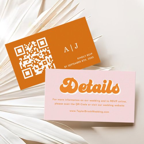 Pink and Orange Boho Retro 70s Wedding Website Enclosure Card