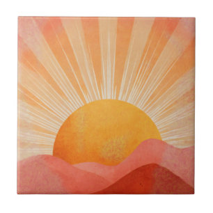Pink and Orange Boho Sunrise Ceramic Tile