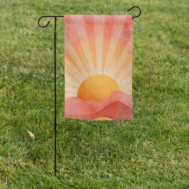 Pink and Orange Boho Sunrise Garden Flag (In SItu)