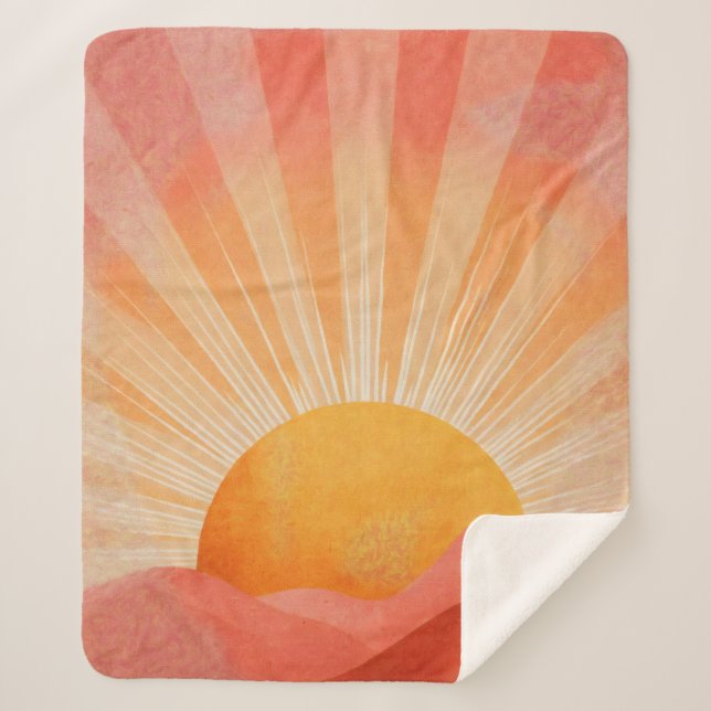 Pink and Orange Boho Sunrise Sherpa Blanket (Front)
