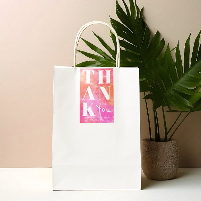 Pink and Orange Bold Thank You Wedding Favor Rectangular Sticker (Creator Uploaded)