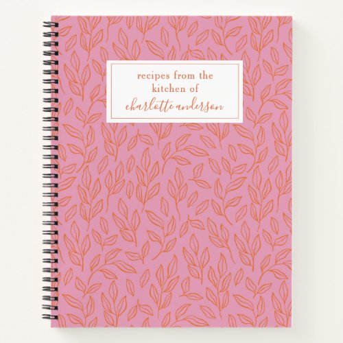 Pink and Orange Botanical Leaf Pattern Recipe Notebook