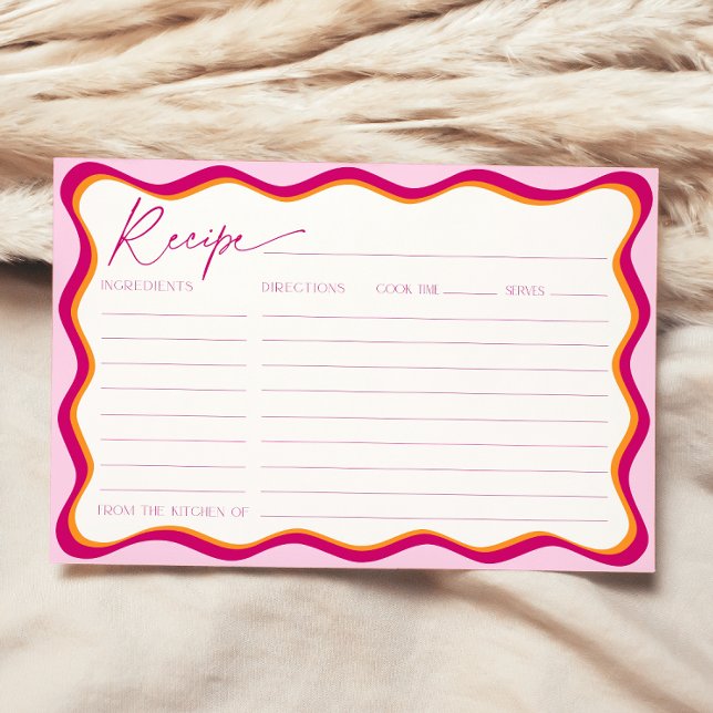Pink and Orange Bridal Shower Wavy Recipe Card (Creator Uploaded)