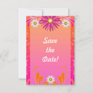 Pink and Orange Bright Floral Summer Wedding Save The Date