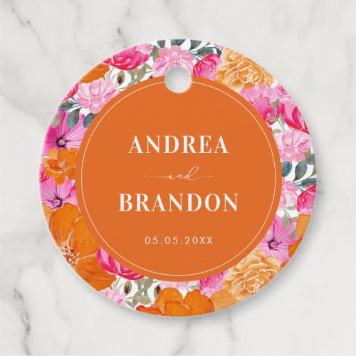 Pink and Orange Bright Summer Floral Wedding Favor Tags