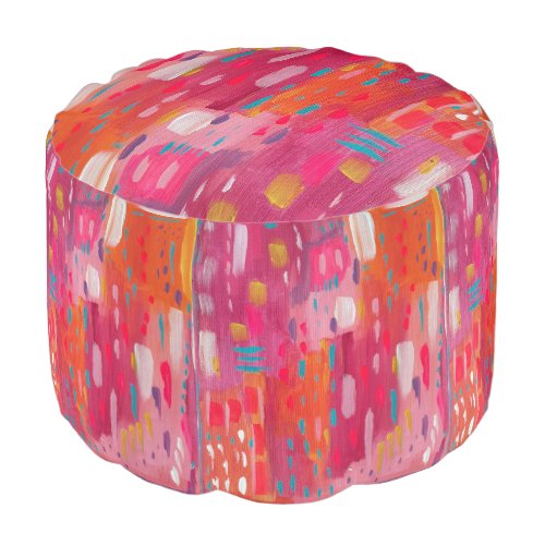 Pink and Orange Brush Marks Abstract Pouf