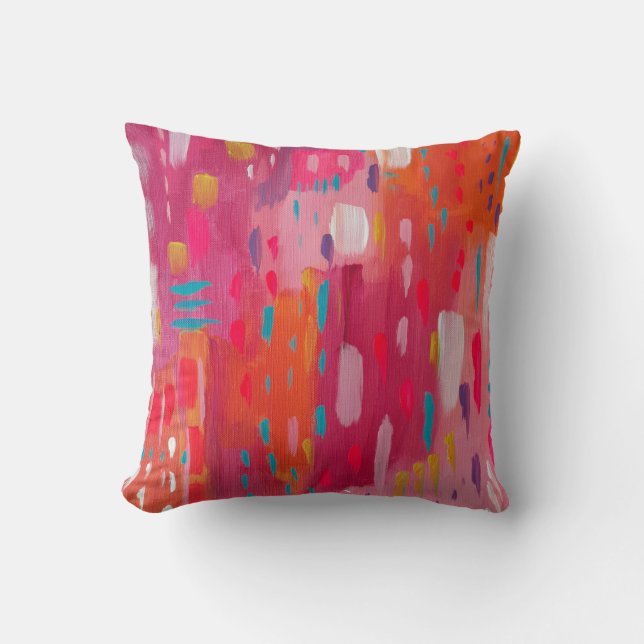 Pink and Orange Brush Marks Abstract  Throw Pillow (Front)