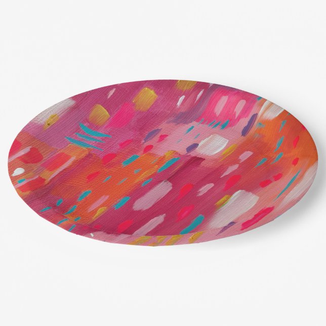 Pink and Orange Brush Marks Paper Plates (Angled)