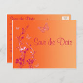Pink and Orange Butterflies Save the Date Postcard (Front/Back)