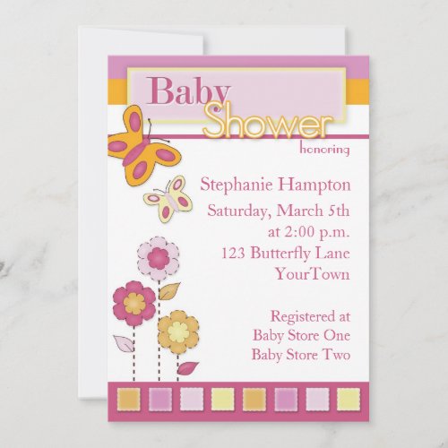 Pink and Orange Butterfly Baby Shower Invitation