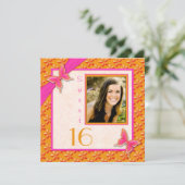 Pink and Orange Butterfly Sweet 16 PHOTO Invite (Standing Front)