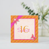 Pink and Orange Butterfly Sweet Sixteen Invitation (Standing Front)
