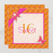 Pink and Orange Butterfly Sweet Sixteen Invitation (Front/Back)