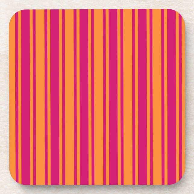 Pink and orange candy stripes beverage coaster (Front)