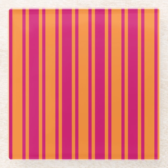 Pink and orange candy stripes glass coaster (Front)
