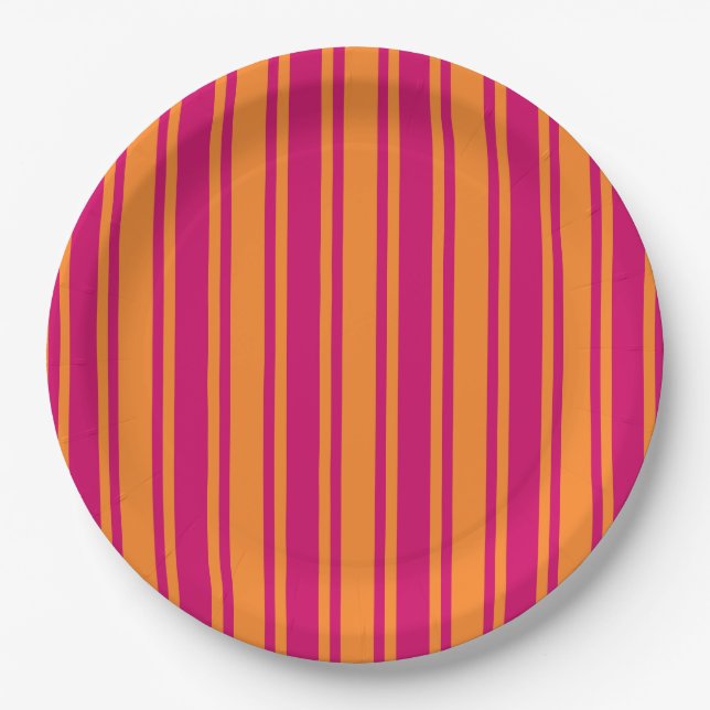 Pink and orange candy stripes paper plates (Front)
