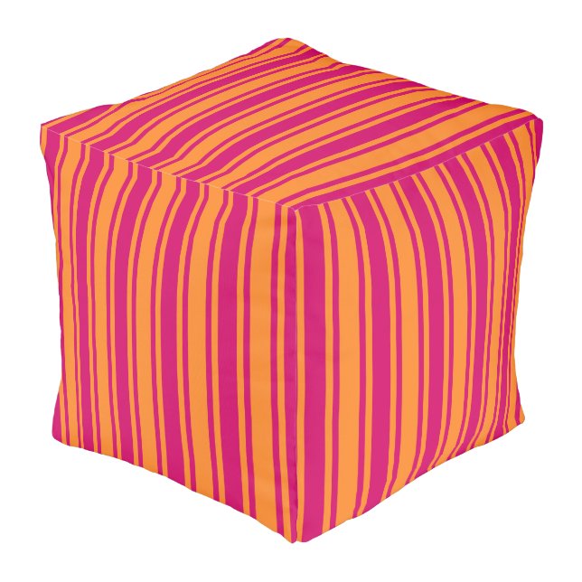 Pink and orange candy stripes pouf (Angled Front)