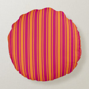 Pink and orange candy stripes round pillow